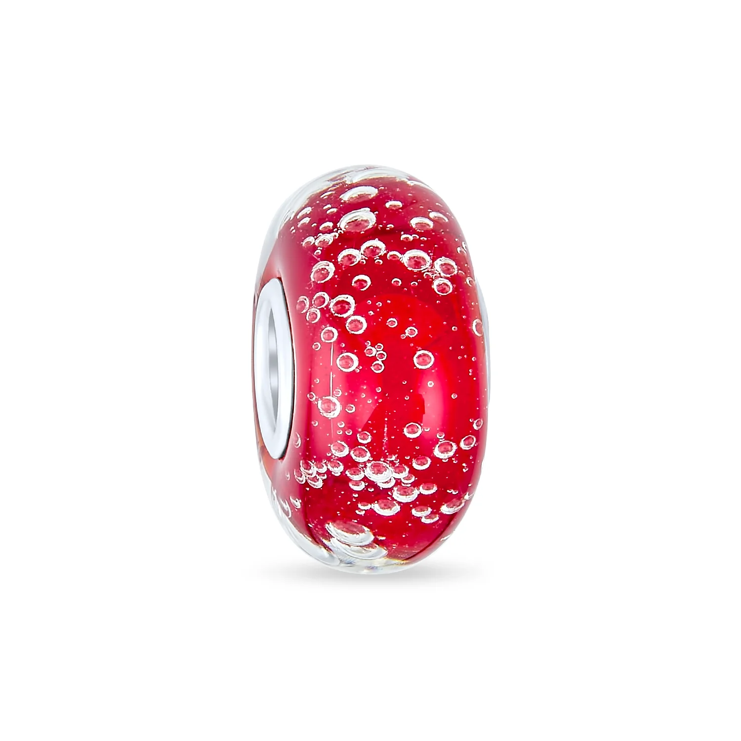 Set of 4 Ocean Red Bubble Murano Glass Spacer Charm Bead Sterling Silver Core - Image 4