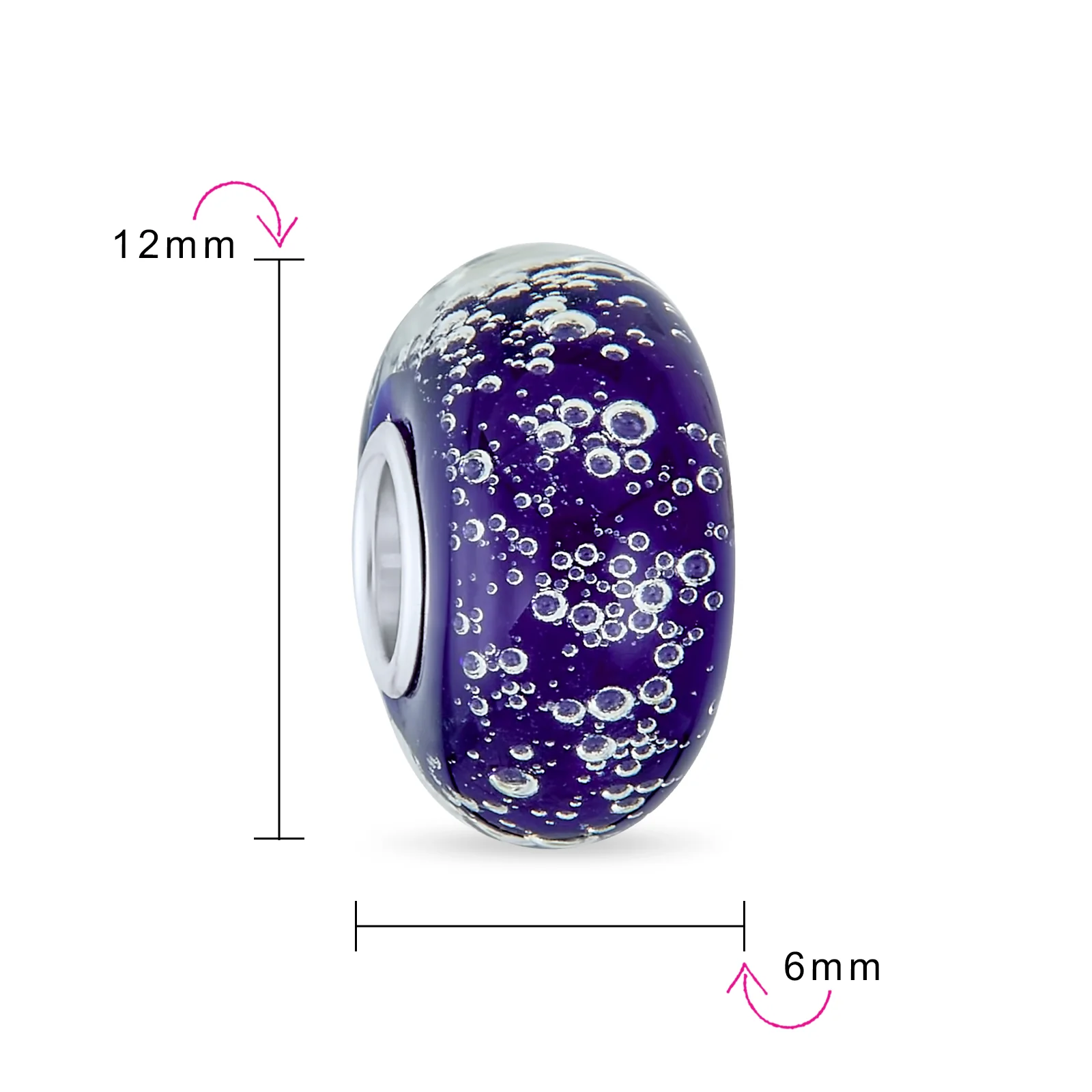 Set of 4 Ocean Red Bubble Murano Glass Spacer Charm Bead Sterling Silver Core - Image 9