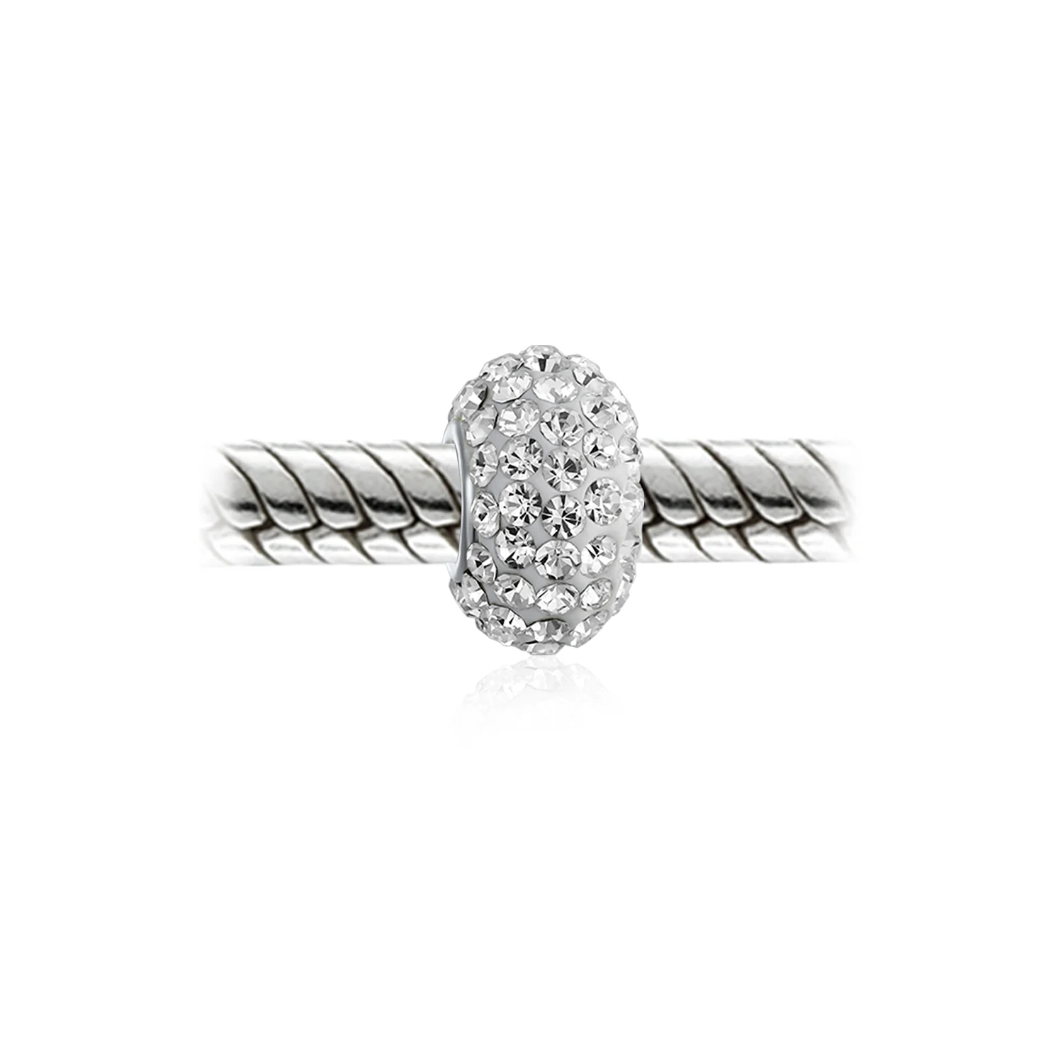 Set of 4 White Crystal Spacer Charm Bead .925 Sterling Silver Core - Image 2