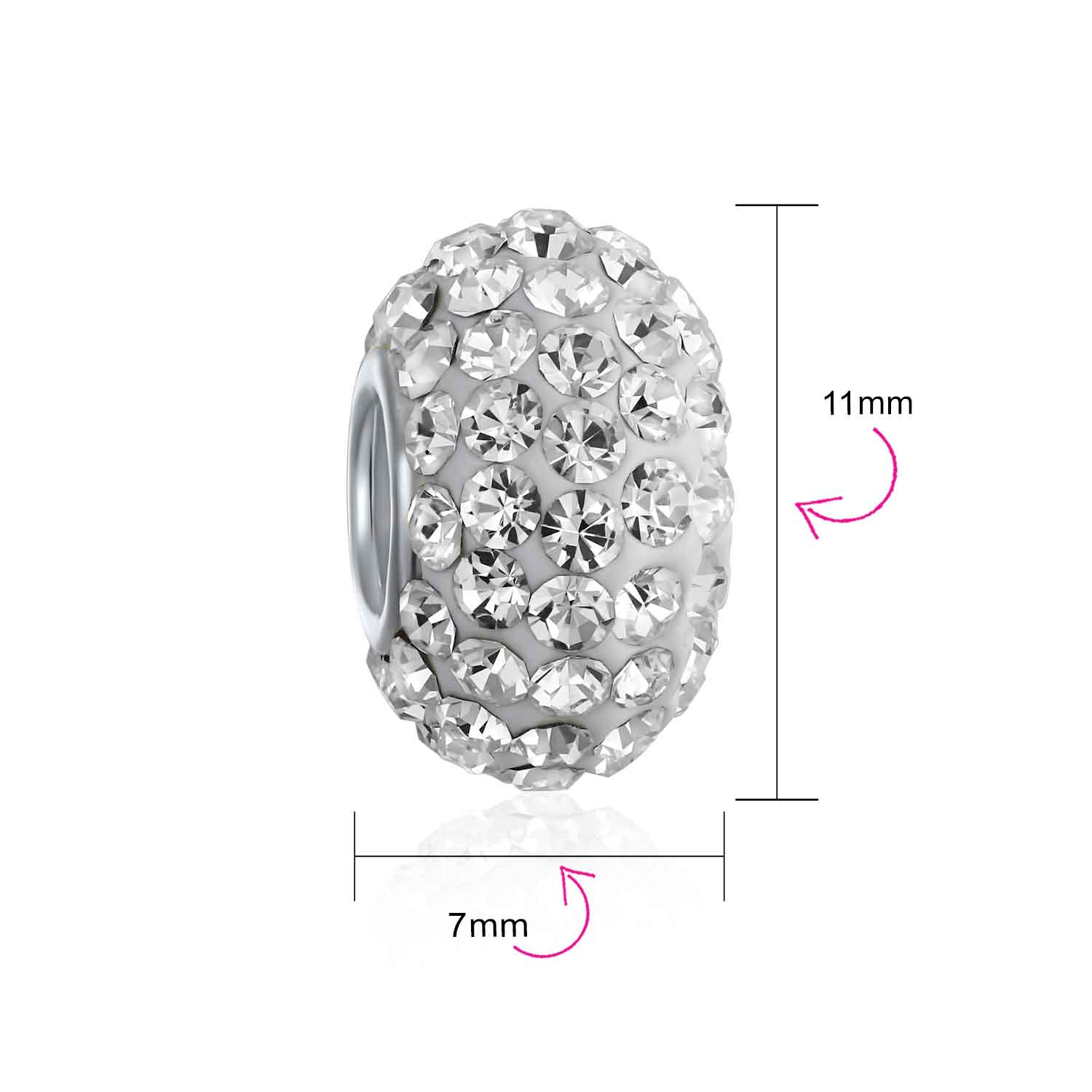 Set of 4 White Crystal Spacer Charm Bead .925 Sterling Silver Core - Image 3