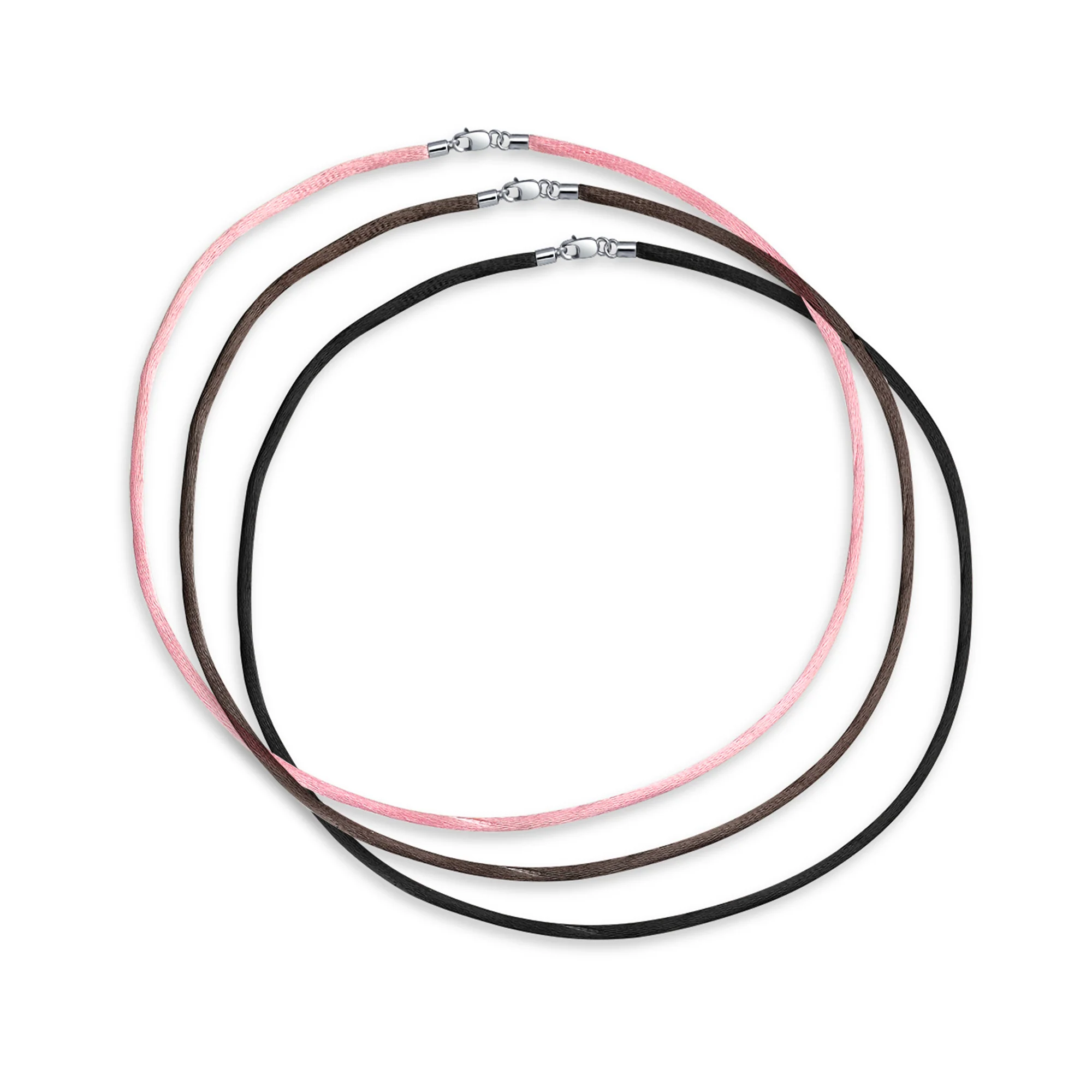 Set of Three Satin Cord Necklaces Pink Red Yellow 16 Inch with Silver Clasp - Image 2