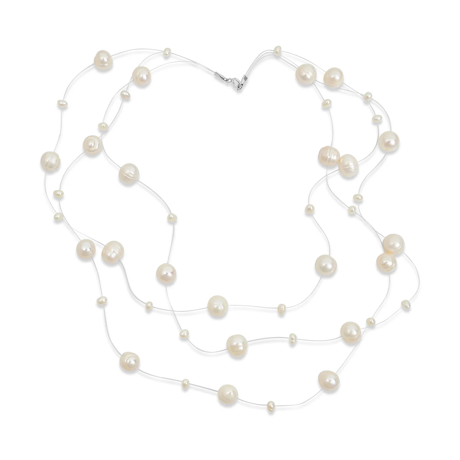 Multi Strand Pearl Illusion Necklace Pink Cream Freshwater Cultured Choker - Image 2