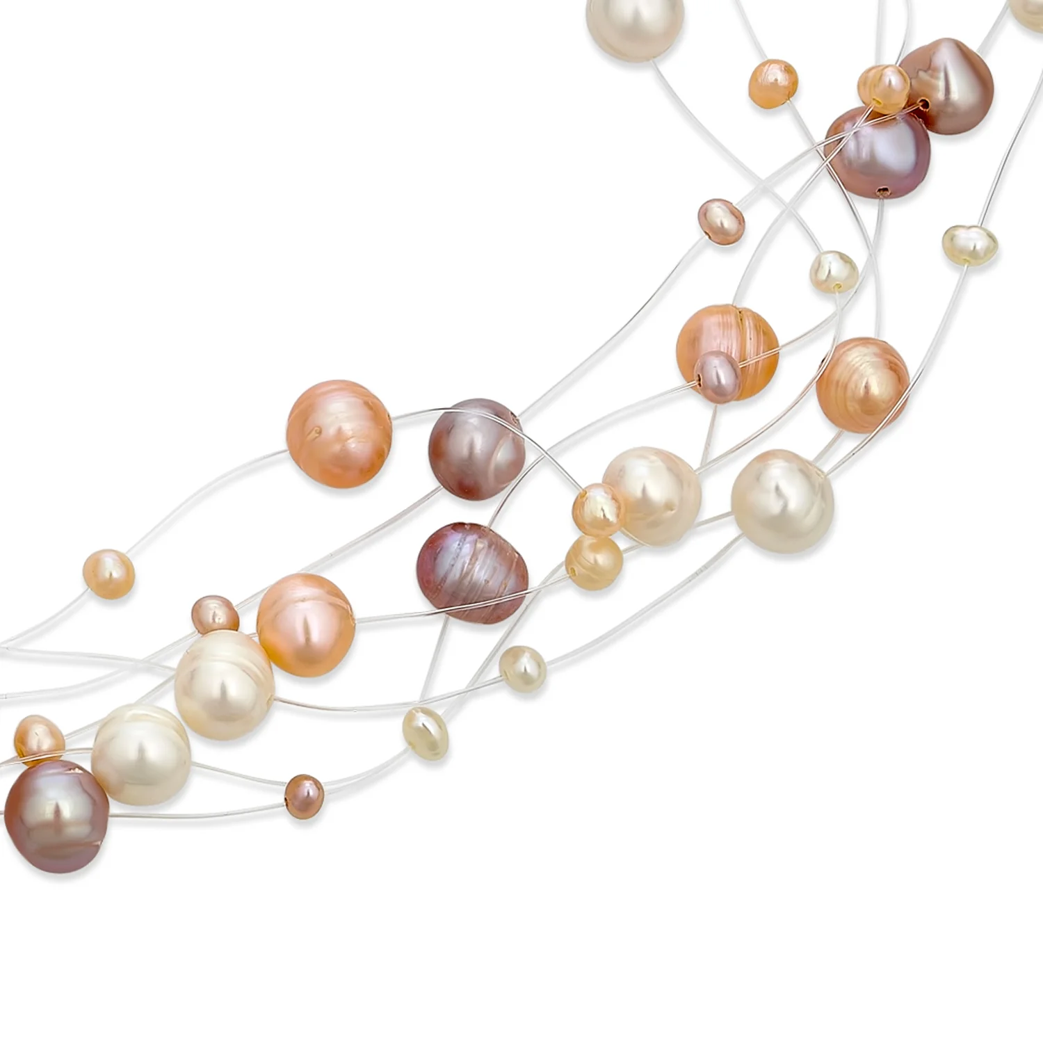 Multi Strand Pearl Illusion Necklace Pink Cream Freshwater Cultured Choker - Image 4