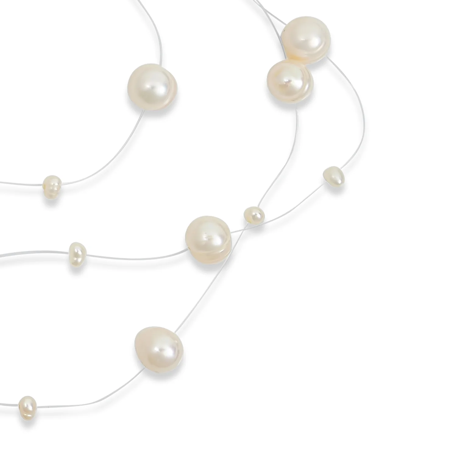 Multi Strand Pearl Illusion Necklace Pink Cream Freshwater Cultured Choker - Image 5