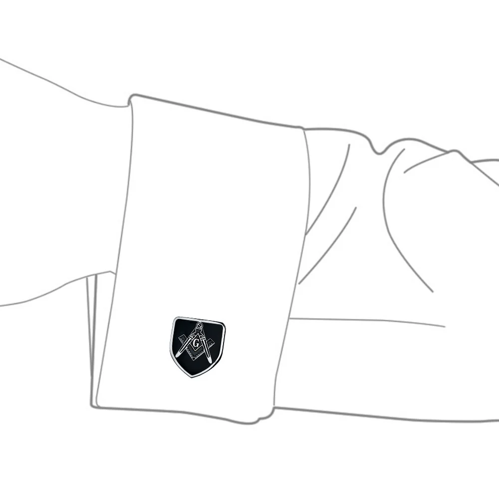 Shield Freemasons Compass Symbol Shirt Cufflink Black Enamel Silver Tone Steel - Image 3