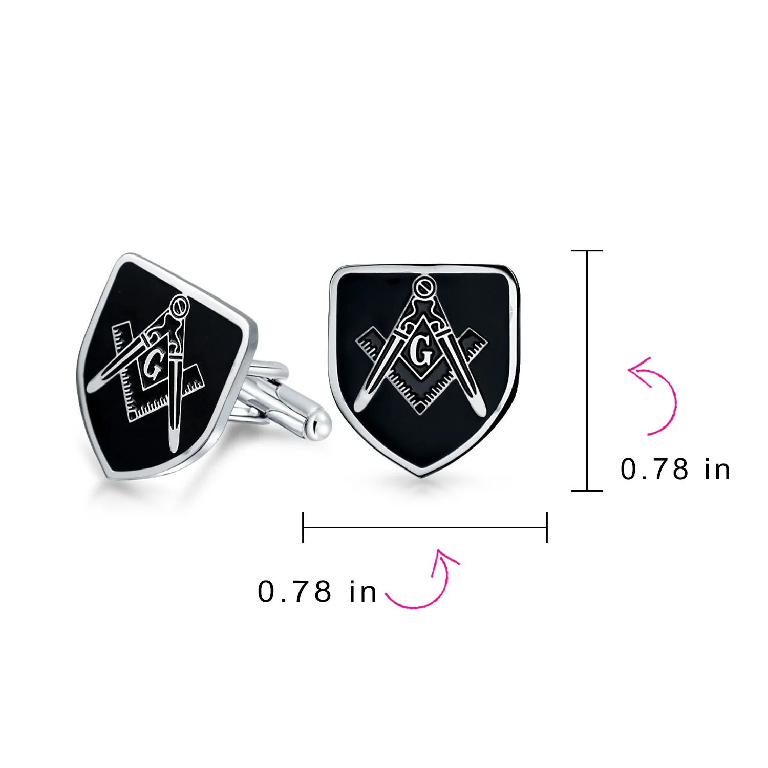 Shield Freemasons Compass Symbol Shirt Cufflink Black Enamel Silver Tone Steel - Image 4