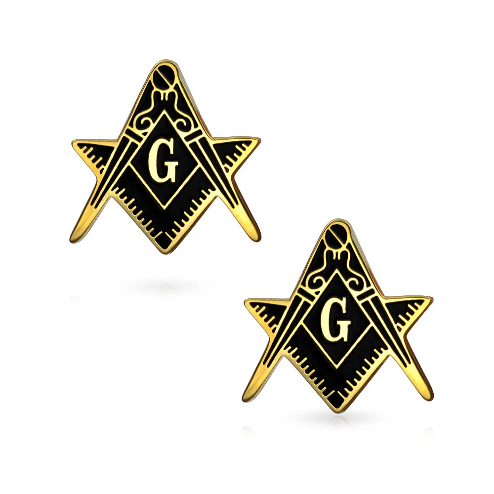 Shield Round Freemasons Compass Symbol Shirt Cufflink for Men Blue Black Enamel - Image 4