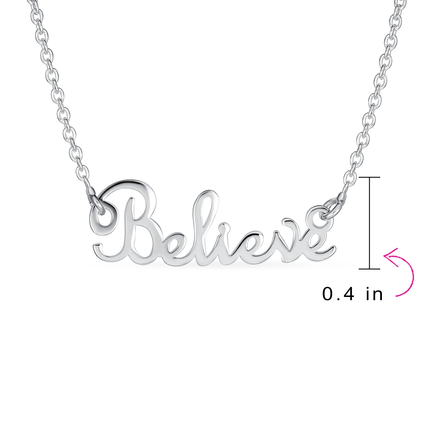 Sideways Station Script Word Believe Pendant Necklace .925 Sterling Silver 16" - Image 3