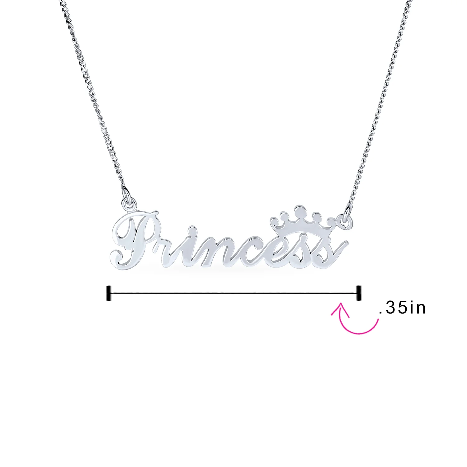 Crown & Princess Word Necklace Pendant Daughter .925 Sterling Silver - Image 3