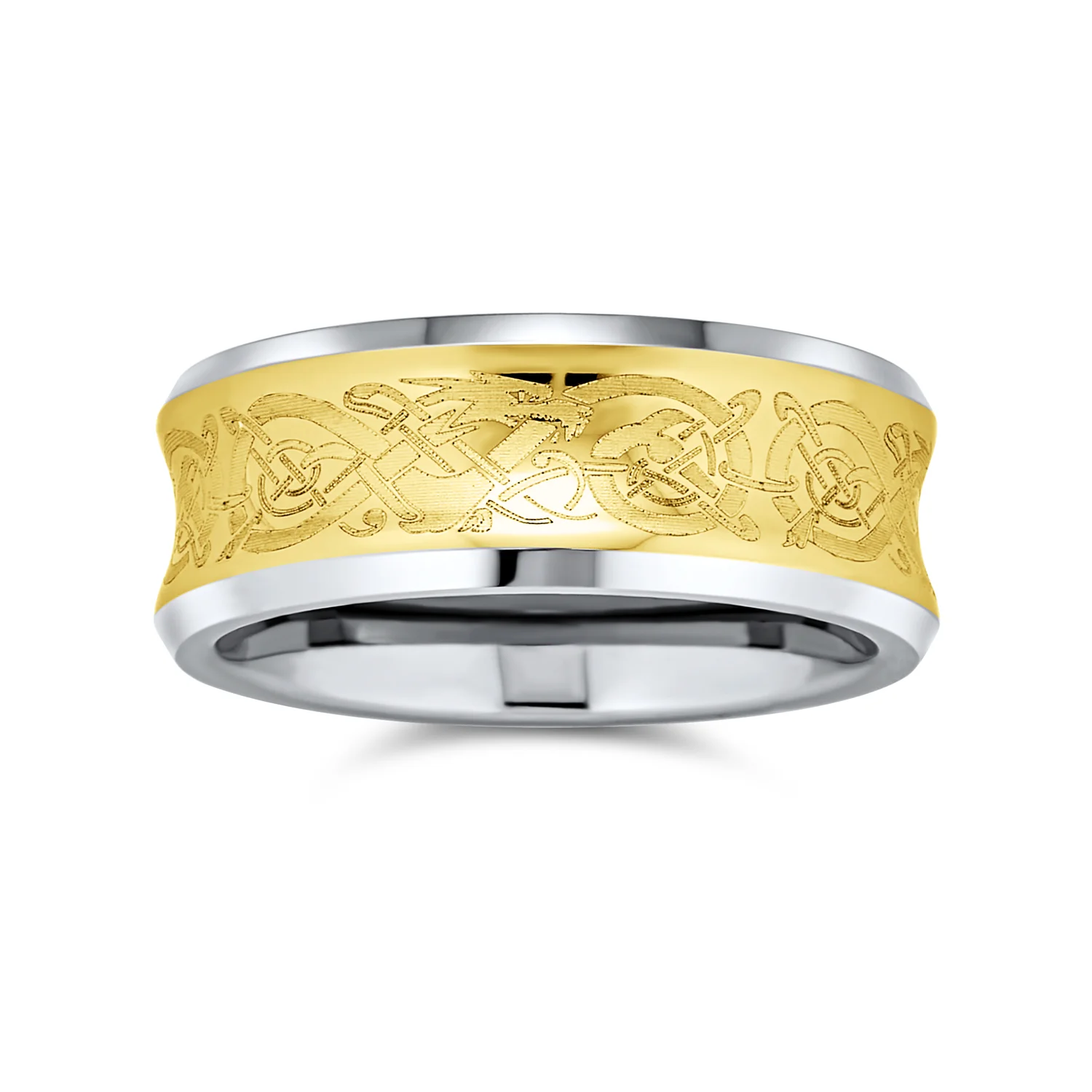Silver Celtic Knot Dragon Inlay Titanium Wedding Band Ring for Men Comfort Fit - Image 4