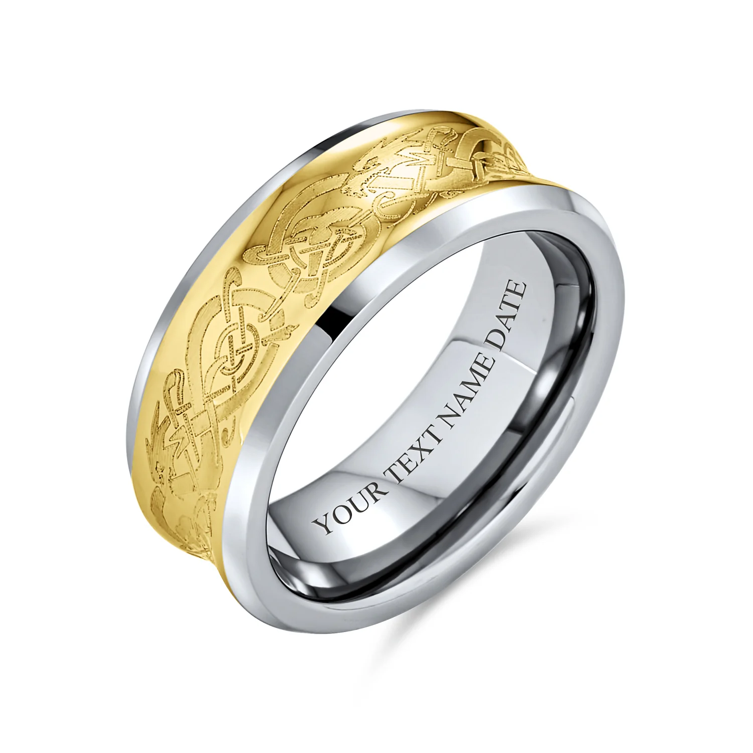 Silver Celtic Knot Dragon Inlay Titanium Wedding Band Ring for Men Comfort Fit - Image 6