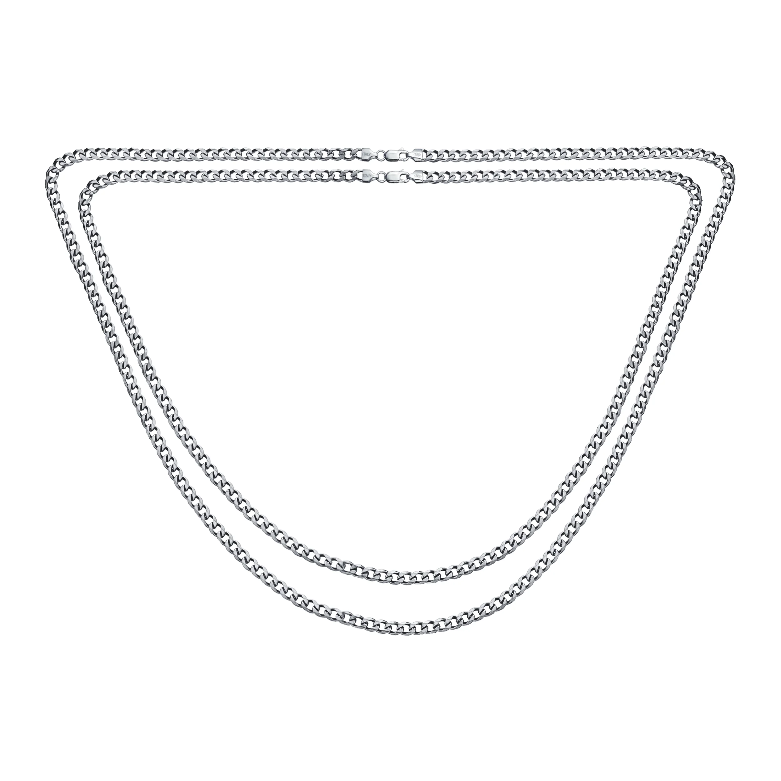 Set of 2 Solid 6MM Sterling Silver Miami Cuban Curb Chain Necklace 18 & 20 Inch