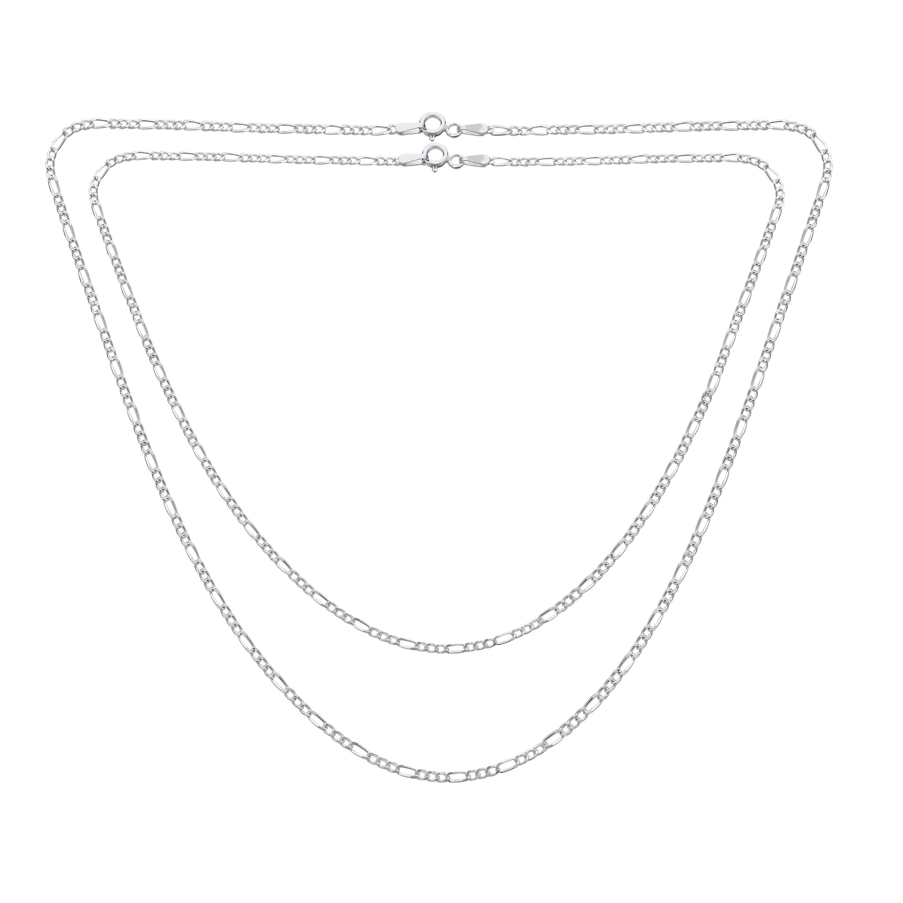 Set of 2 Thin 50 Gauge Sterling Silver Figaro Chain Necklace 20 Inch and 24 Inch