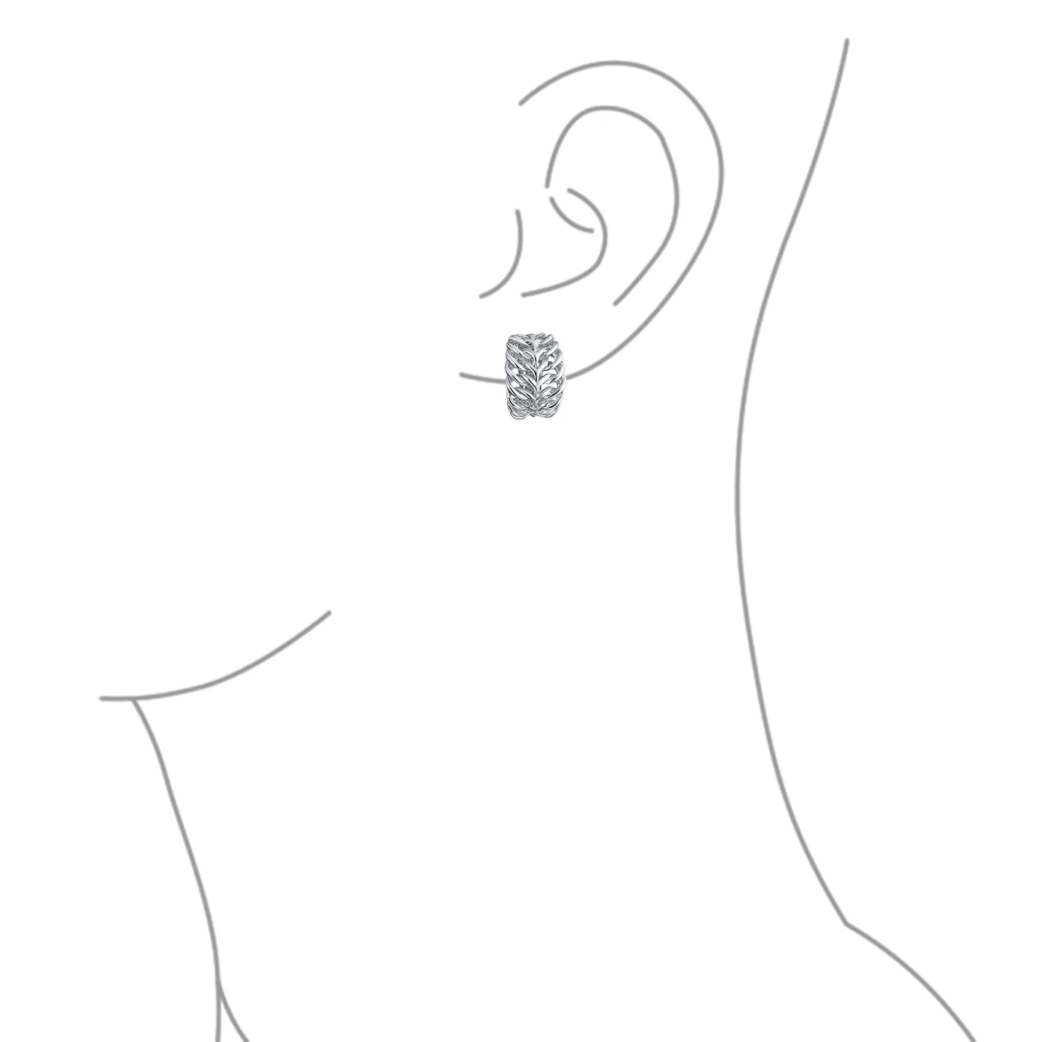 Open Weave Leaf Feather Motif Wide Half Hoop Clip On Earrings Non Pierced Ears - Image 6