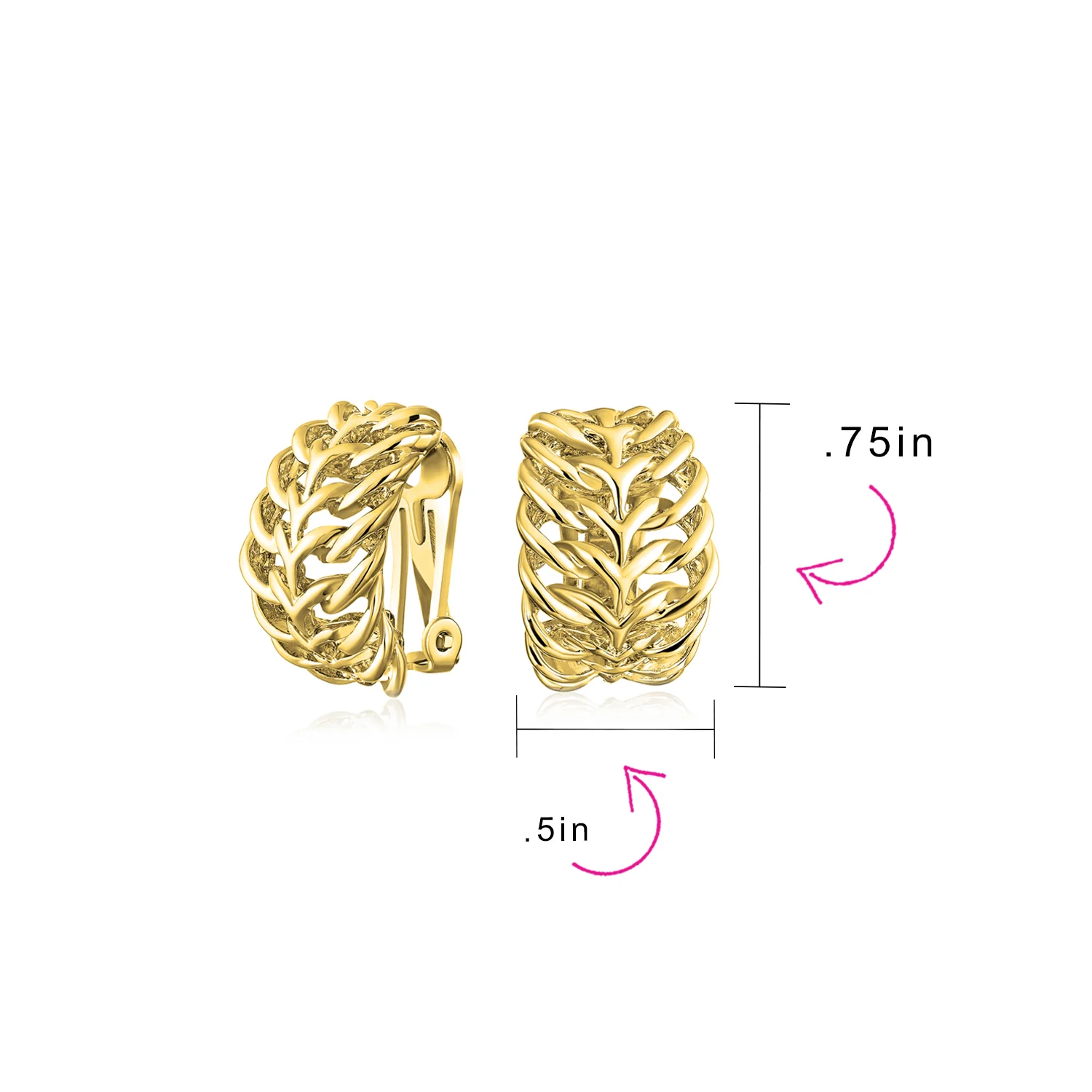 Open Weave Leaf Feather Motif Wide Half Hoop Clip On Earrings Non Pierced Ears - Image 9