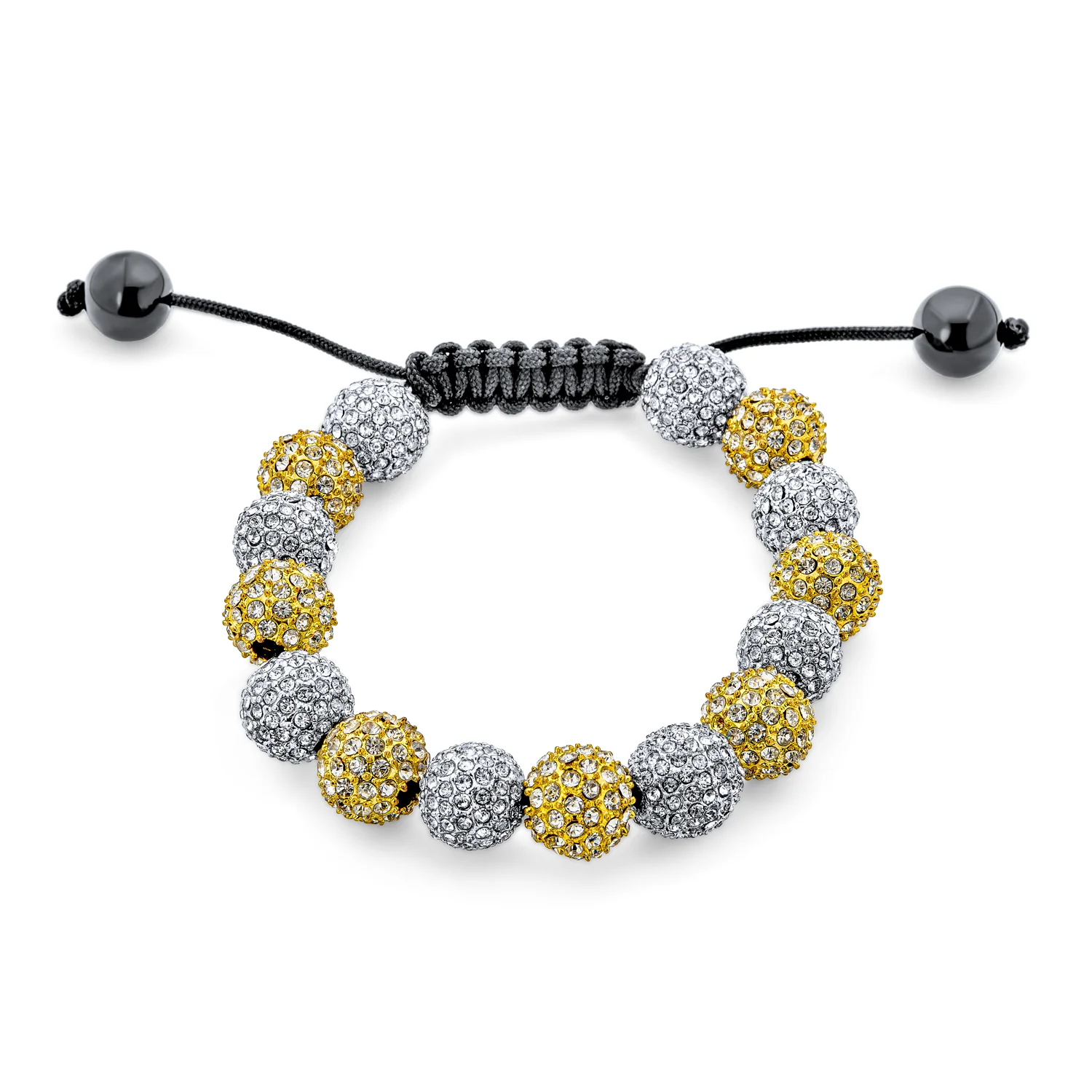 Silver Gold Two Tone Strand Bracelet with 10MM Pave Crystal Disco Ball for Men - Image 2