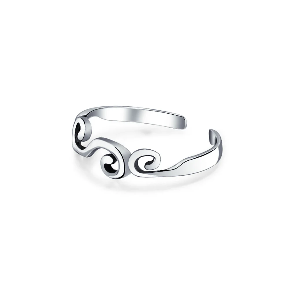 Set of 2 Elephant & Spiral Celtic Swirl Midi Toe Ring Oxidized Sterling Silver - Image 2