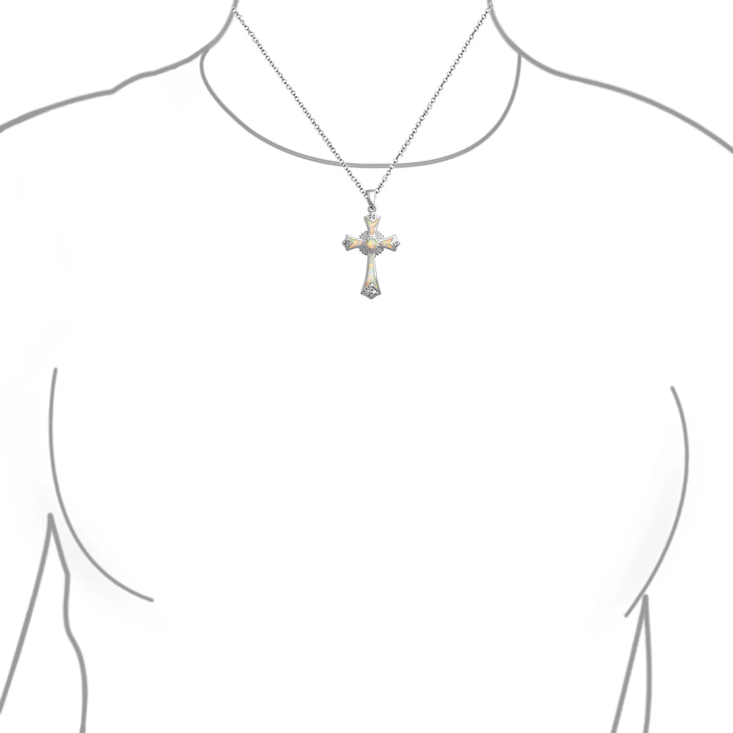 Silver Opal CZ Cross Pendant Necklace 18in Chain - Image 5