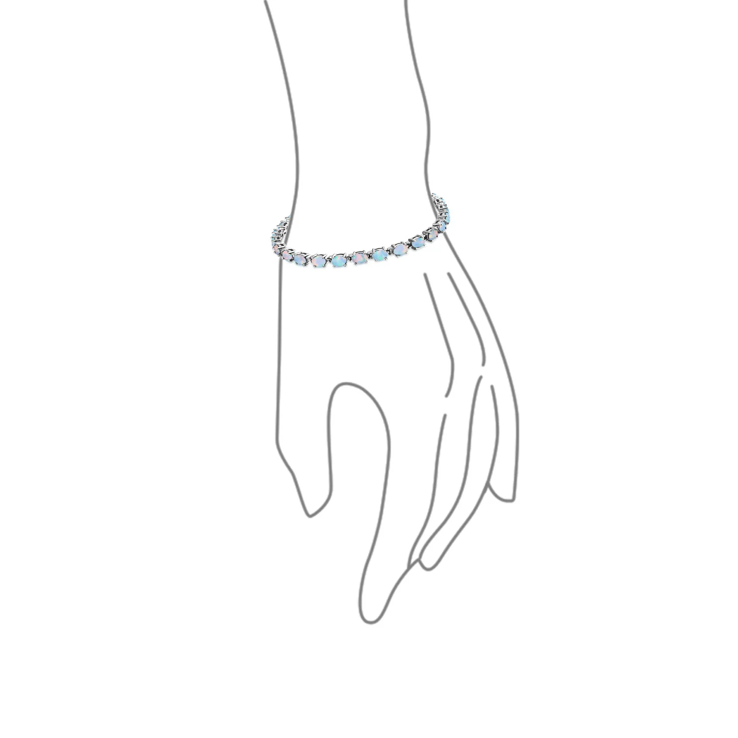 Solitaire Round Created Opal Tennis Bracelet Sterling Silver - Image 13