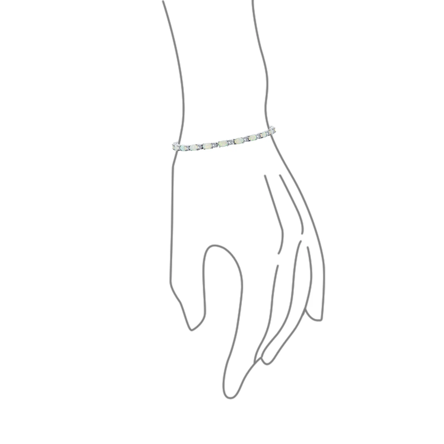 Solitaire Round Created Opal Tennis Bracelet Sterling Silver - Image 14