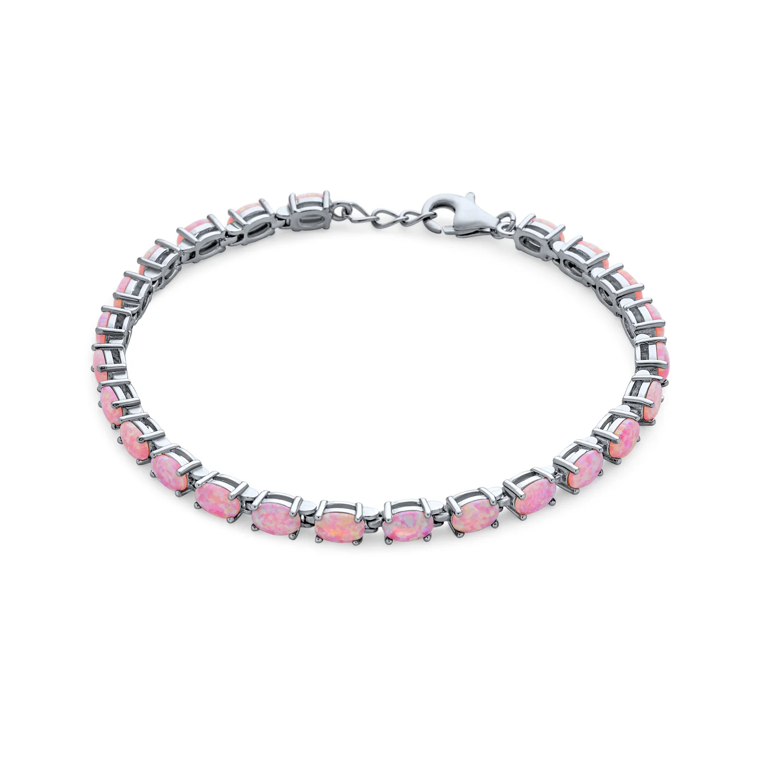 Solitaire Round Created Opal Tennis Bracelet Sterling Silver - Image 7