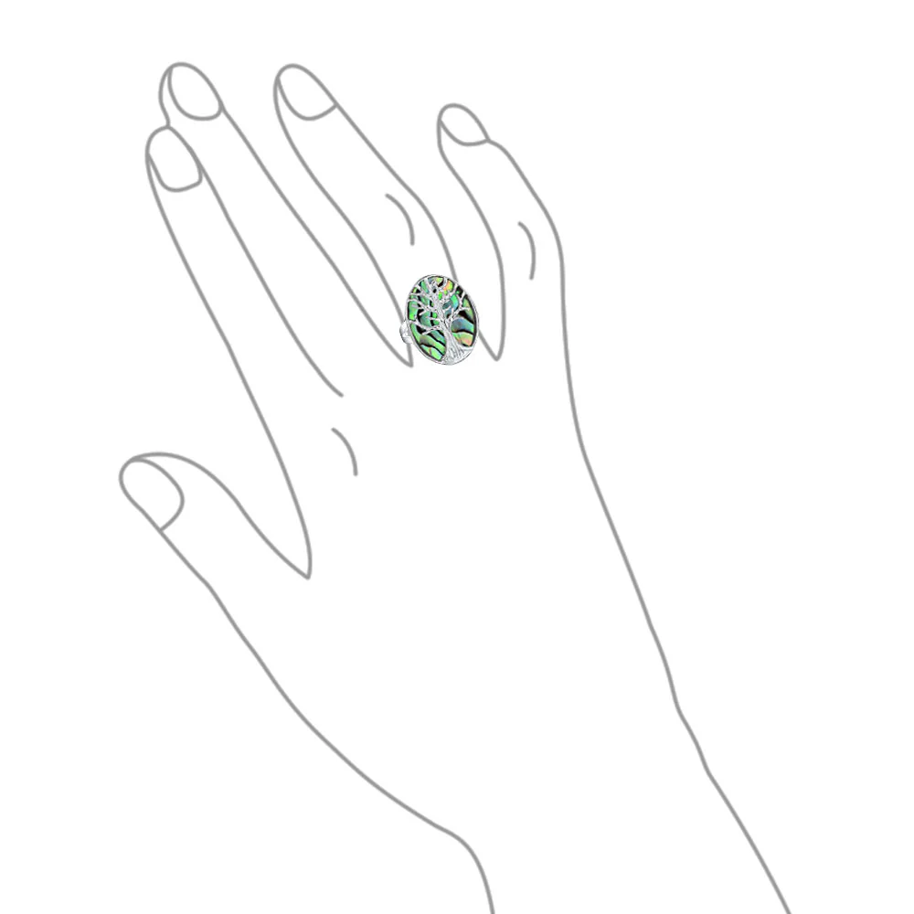 Oval Rainbow Abalone Family Wishing Tree Of Life Statement Ring .925 Sterling Silver - Image 10