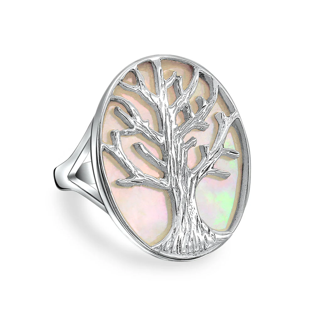 Oval Rainbow Abalone Family Wishing Tree Of Life Statement Ring .925 Sterling Silver - Image 4
