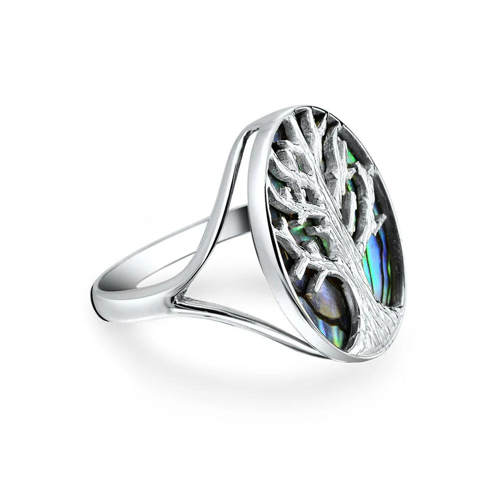Oval Rainbow Abalone Family Wishing Tree Of Life Statement Ring .925 Sterling Silver - Image 5