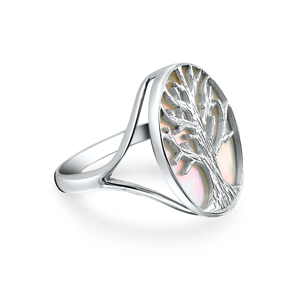Oval Rainbow Abalone Family Wishing Tree Of Life Statement Ring .925 Sterling Silver - Image 8