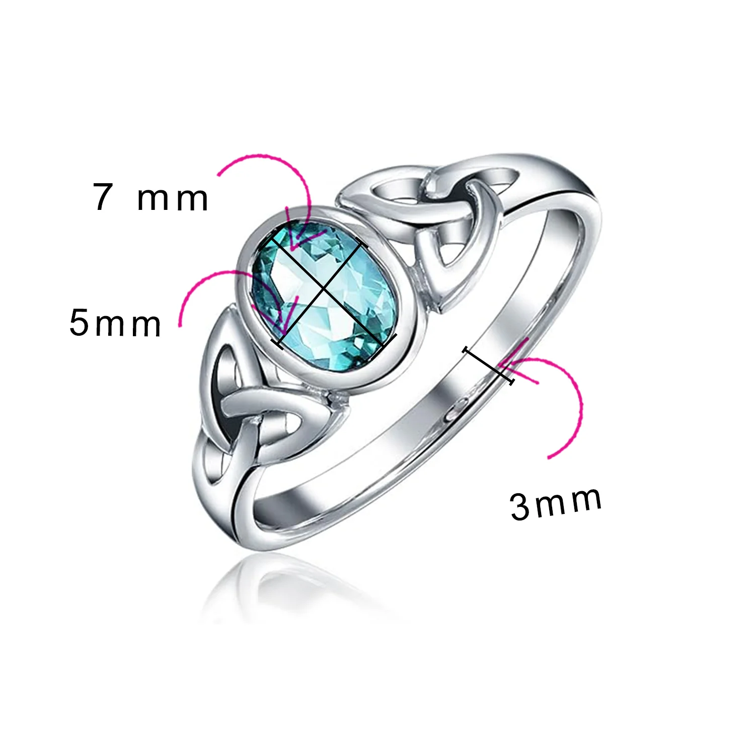 Oval Gemstone Celtic Trinity Knot Ring for BFF Sorority Sister Sterling Silver - Image 47