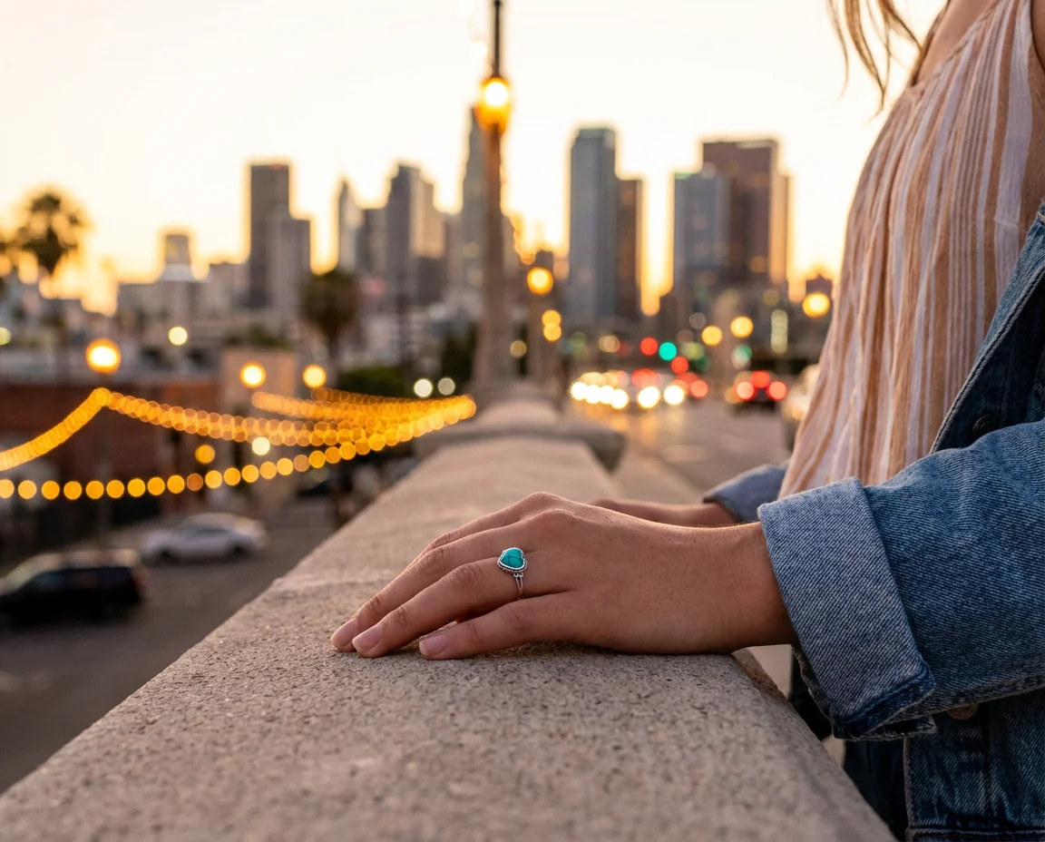 Romantic Natural Blue Turquoise Bezel Set Promise Heart Ring .925 Sterling Silver - Image 3