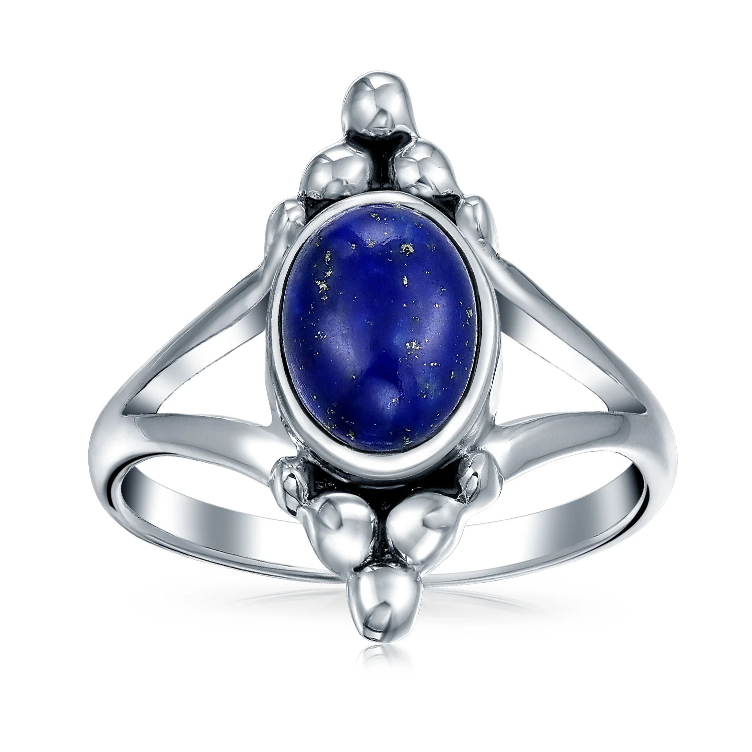 Boho Bali Silver Gemstone Ring Lapis Lazuli Split Shank Band - Image 2