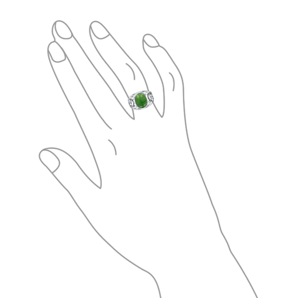 Boho Bali Silver Ring Green Jade Cabochon Filigree Design - Image 7