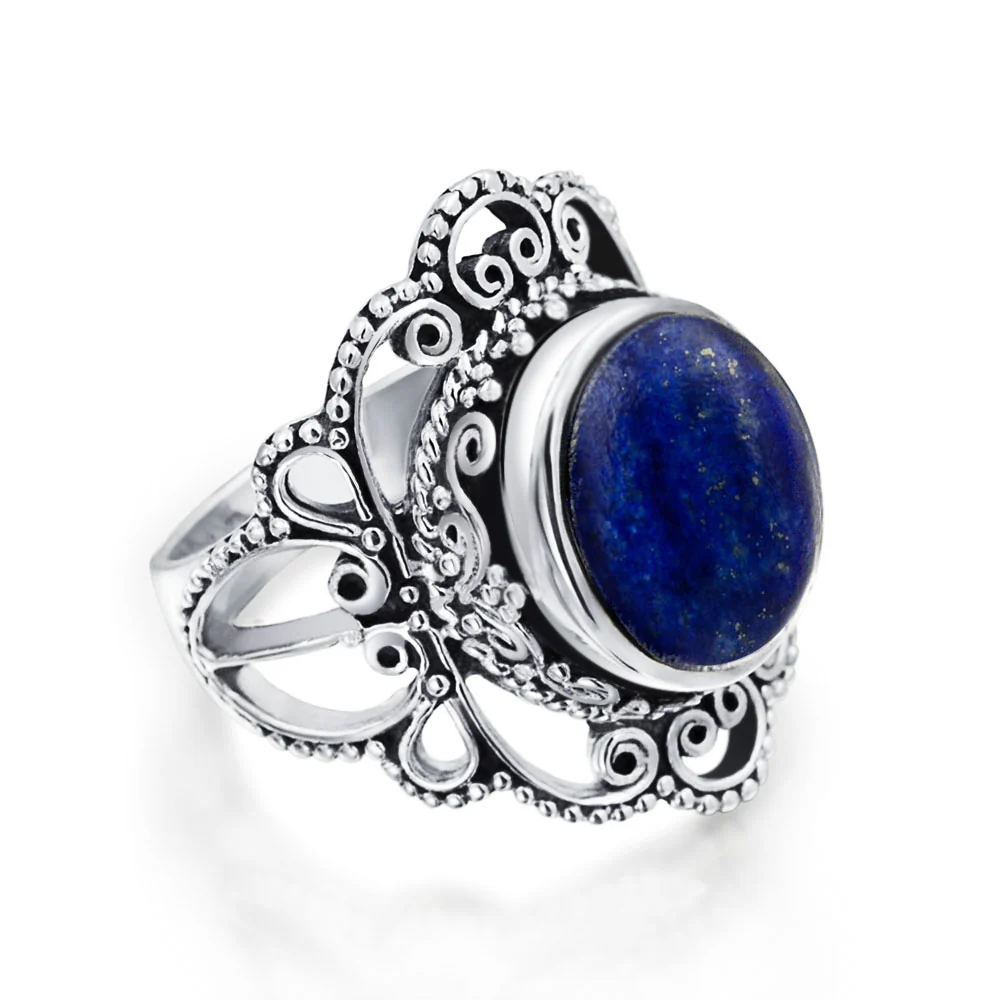 Western Jewelry Boho Silver Ring with Large Gemstone Filigree and Moonstone - Image 2