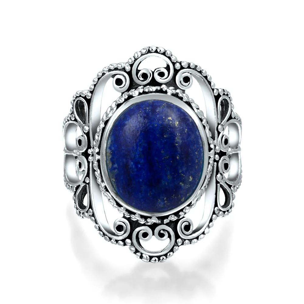 Western Jewelry Boho Silver Ring with Large Gemstone Filigree and Moonstone - Image 5