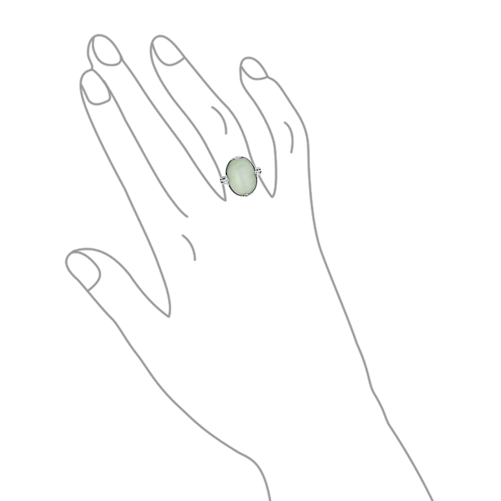 Fleur-de-Lis Filigree Setting Large Oval Green Jade Statement Ring .925 Sterling Silver - Image 5