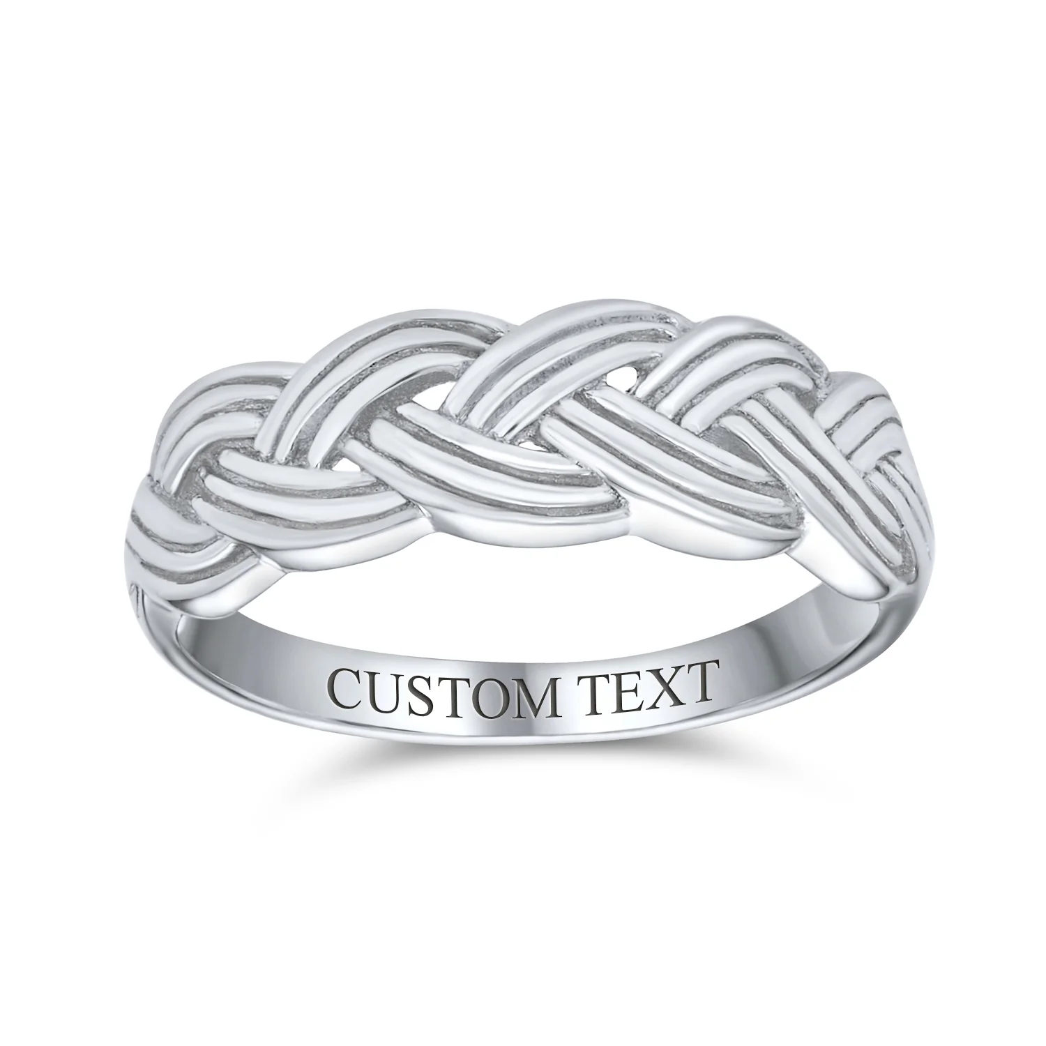 Half Braided Silver Ring with Wheat Weave and Twisted Rope Design Sterling - Image 3