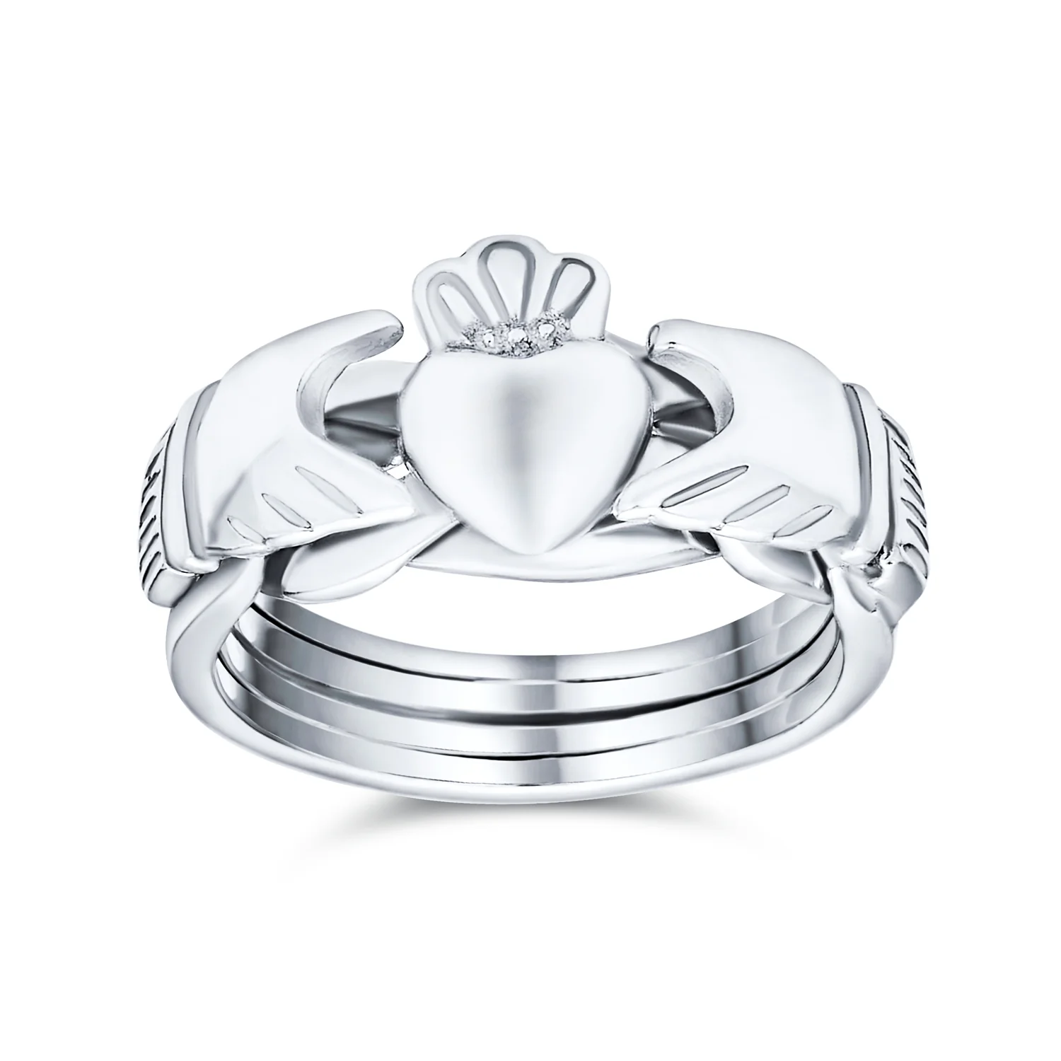 Celtic Hands Crown Heart Friendship Claddagh Puzzle Ring .925 Sterling Silver
