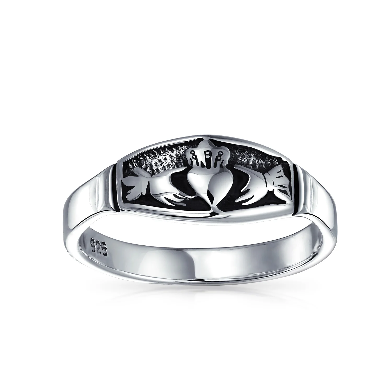 BFF Celtic Irish Claddagh Wedding Band Silver Ring Oxidized - Image 3