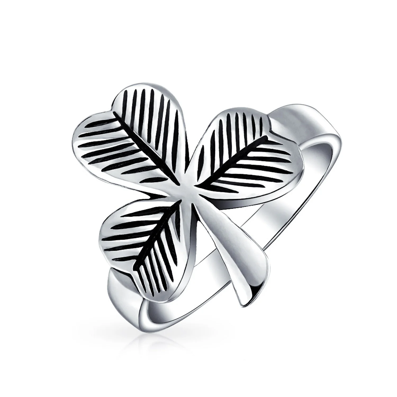 Celtic Lucky Shamrock Clover Band Ring Oxidized .925 Sterling Silver - Image 6