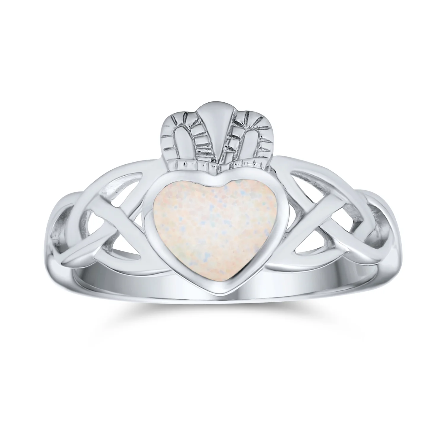 BFF Celtic Irish Friendship Promise Created Opal Claddagh Ring Sterling Silver