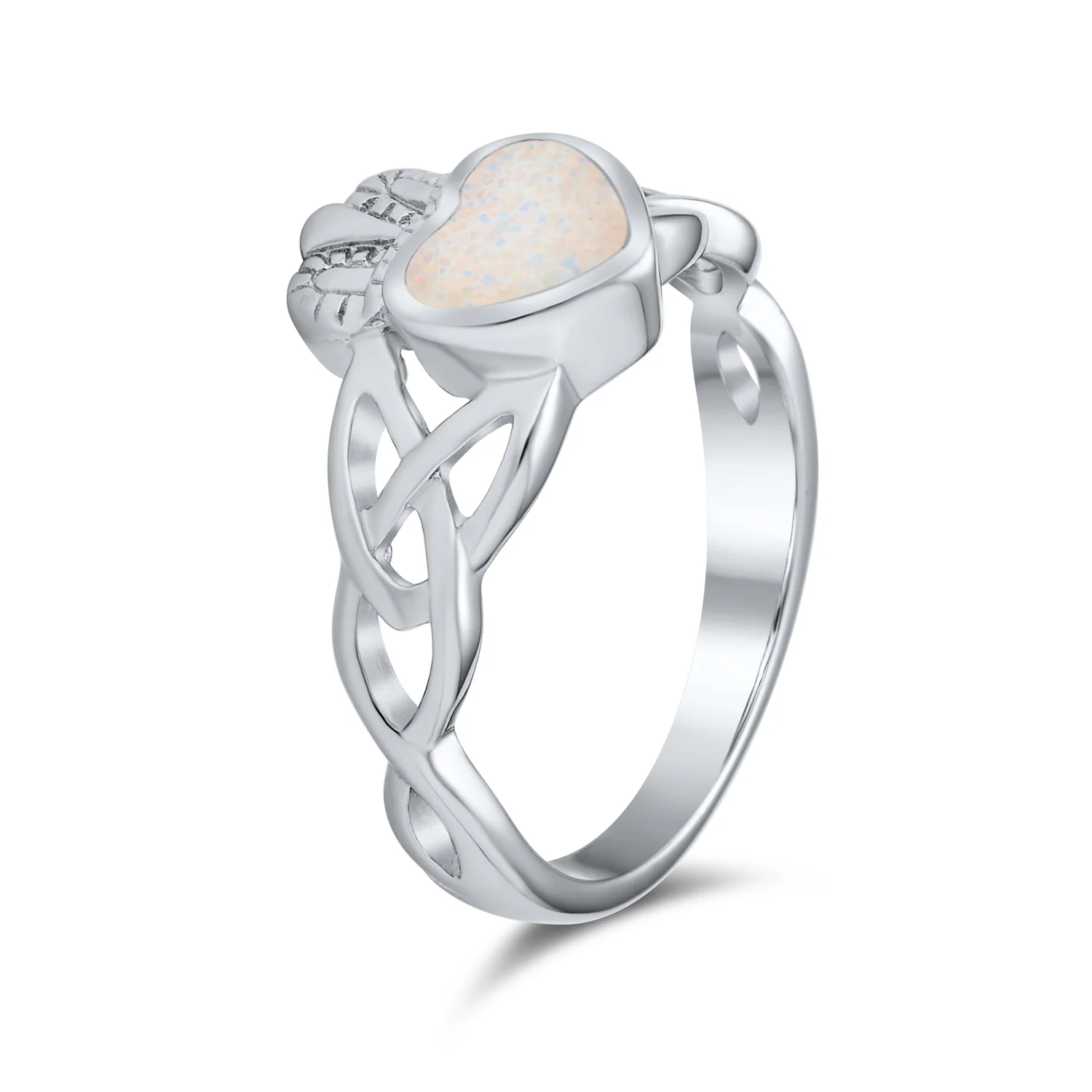 BFF Celtic Irish Friendship Promise Created Opal Claddagh Ring Sterling Silver - Image 2