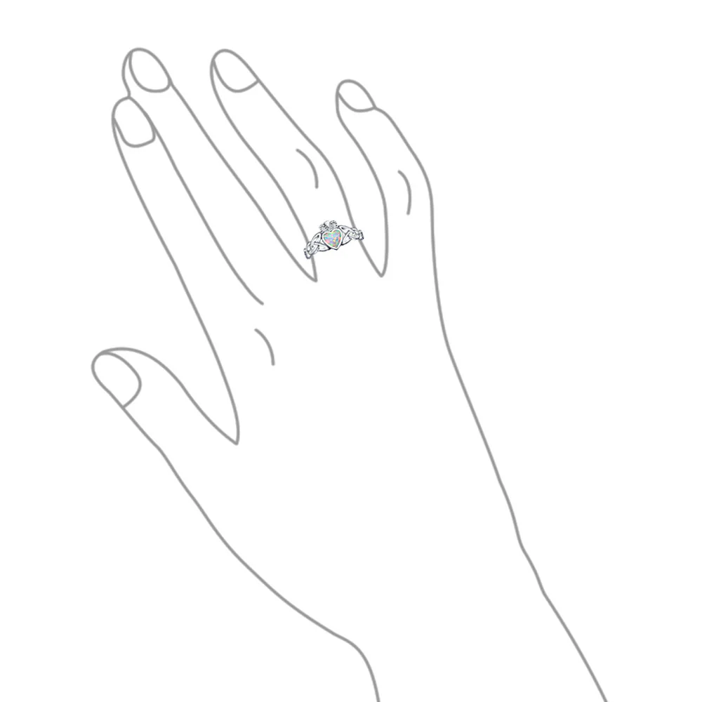 BFF Celtic Irish Friendship Promise Created Opal Claddagh Ring Sterling Silver - Image 3