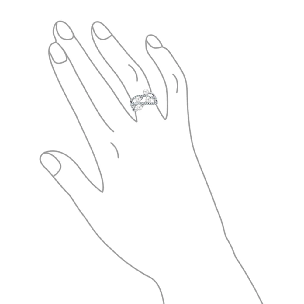 Crossover Criss Cross Silver Ring White Simulated Pearl Fashion Statement Style - Image 3