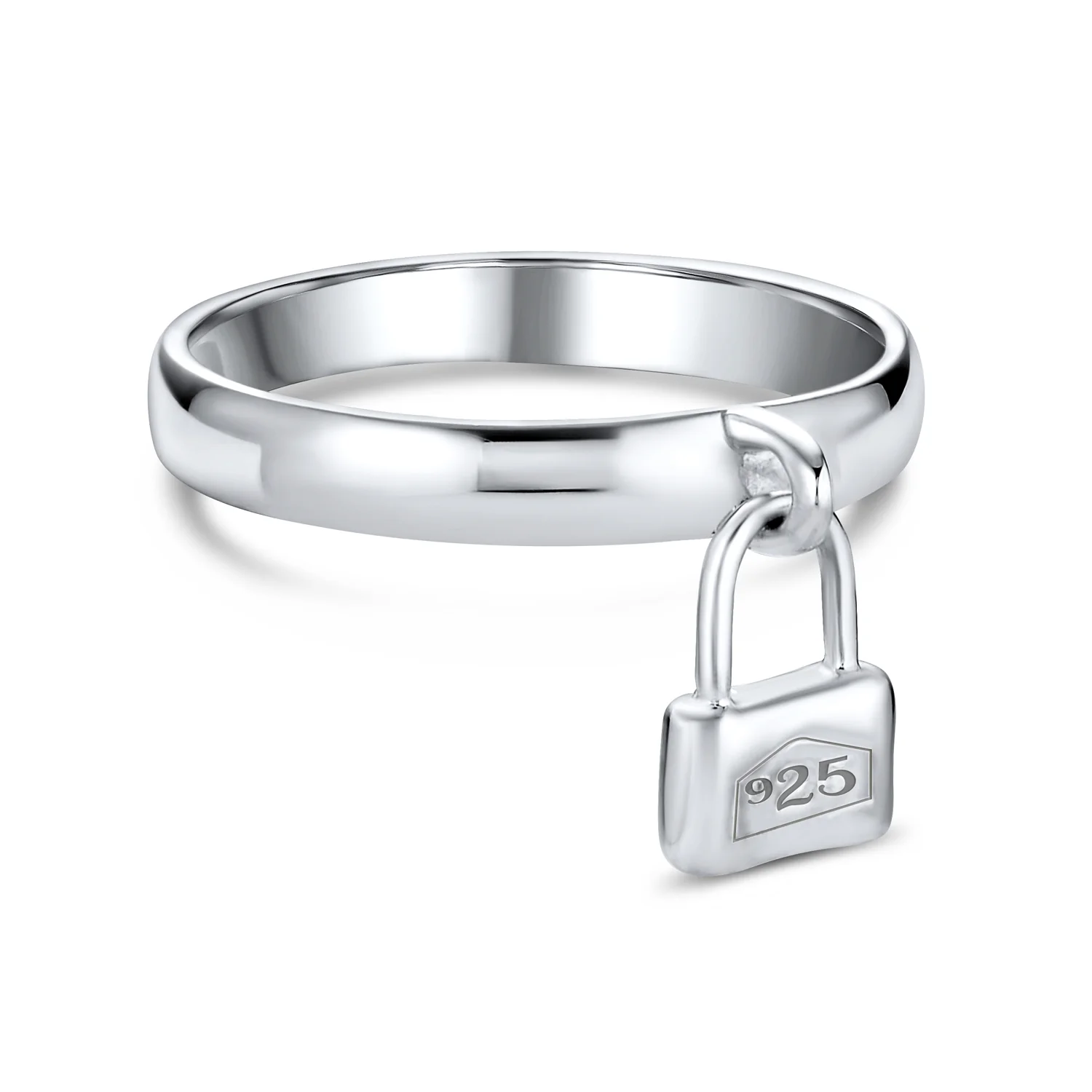 Romantic Forever Dangling Charm Pad Lock Ring .925 Sterling Silver