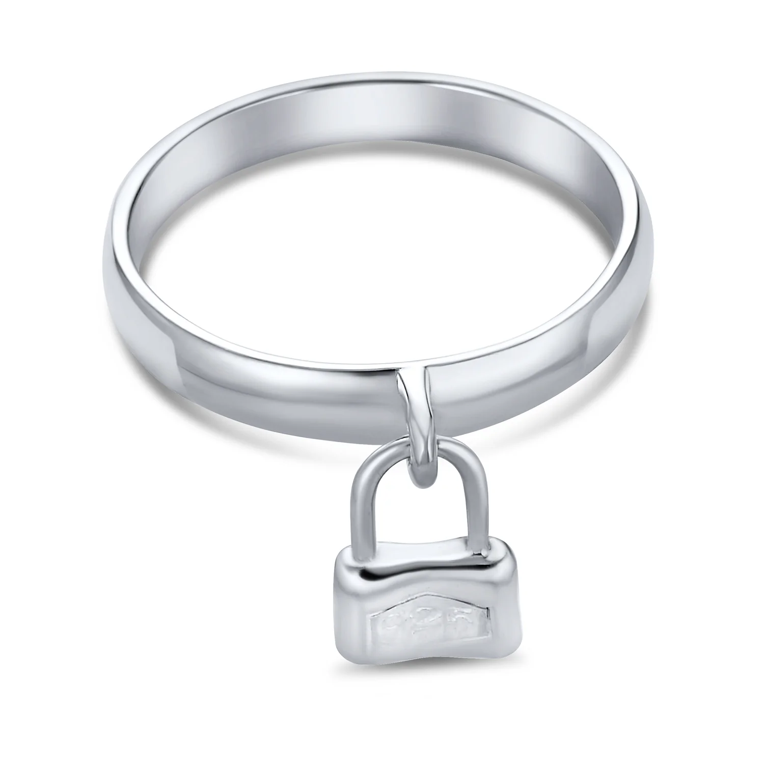 Romantic Forever Dangling Charm Pad Lock Ring .925 Sterling Silver - Image 2