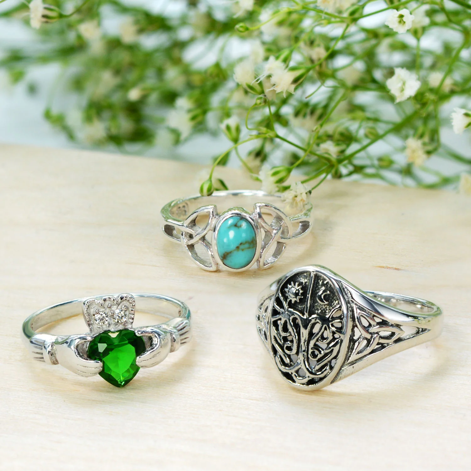 Celtic Iridescent Labradorite Stone Trinity Knot Friendship Triquetra Ring .925 Sterling Silver - Image 11