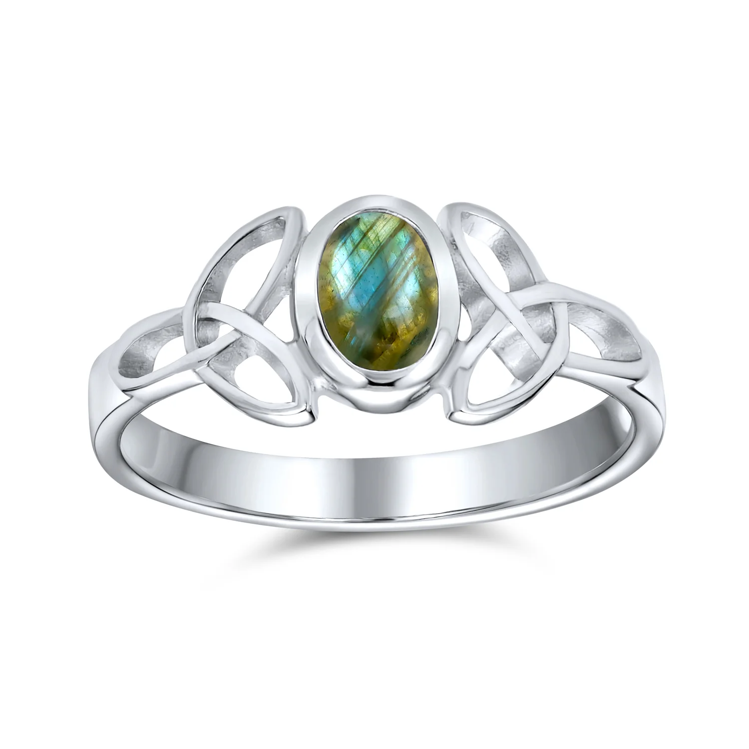 Celtic Iridescent Labradorite Stone Trinity Knot Friendship Triquetra Ring .925 Sterling Silver - Image 3