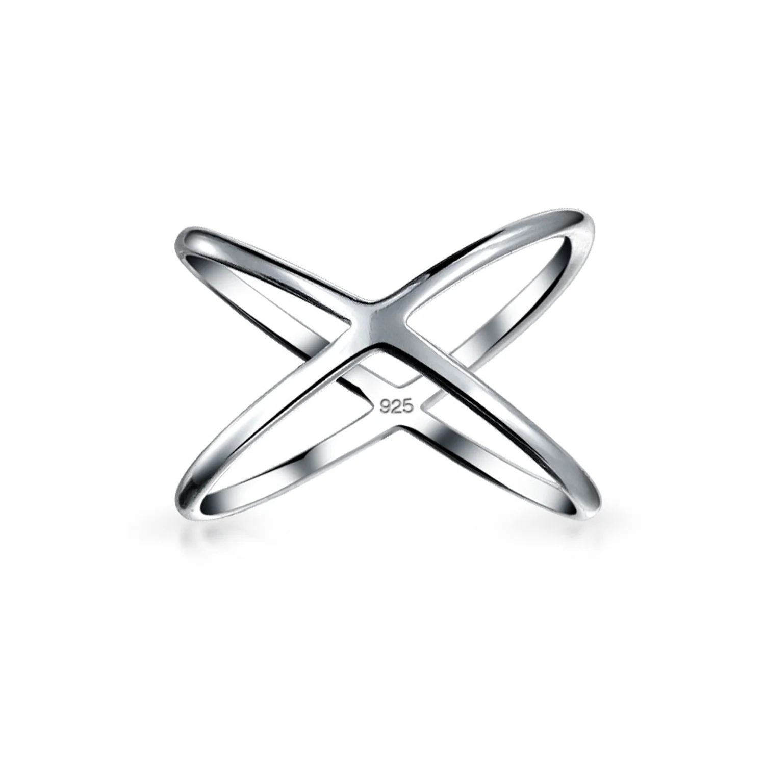 Delicate Thin Open Geometric Atomic X Criss Cross Ring .925 Silver Sterling - Image 2