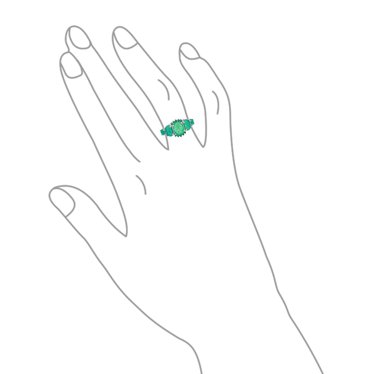 Silver Ring Green Created Opal 5 Stone Oval Half Eternity Band Sterling Silver - Image 3